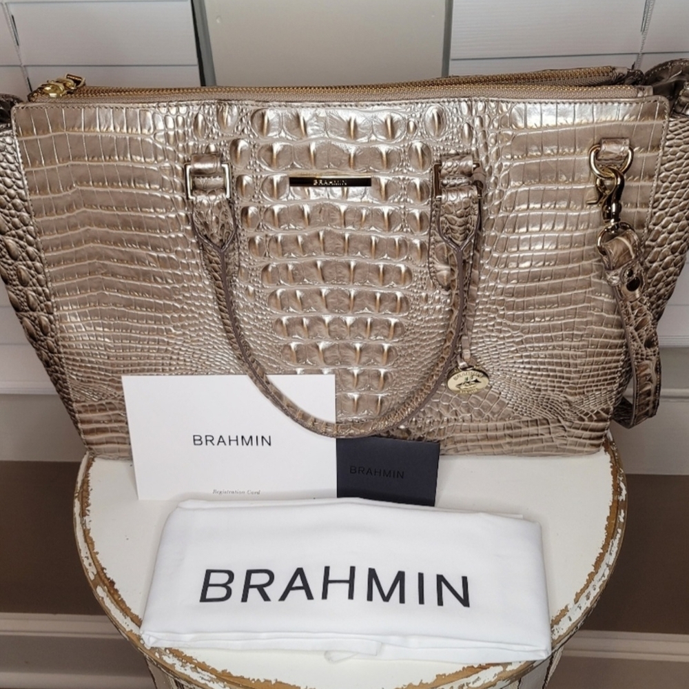 Brahmin Blake Satchel Moonscape Large Tote Style Gold/ Champagne Metallic